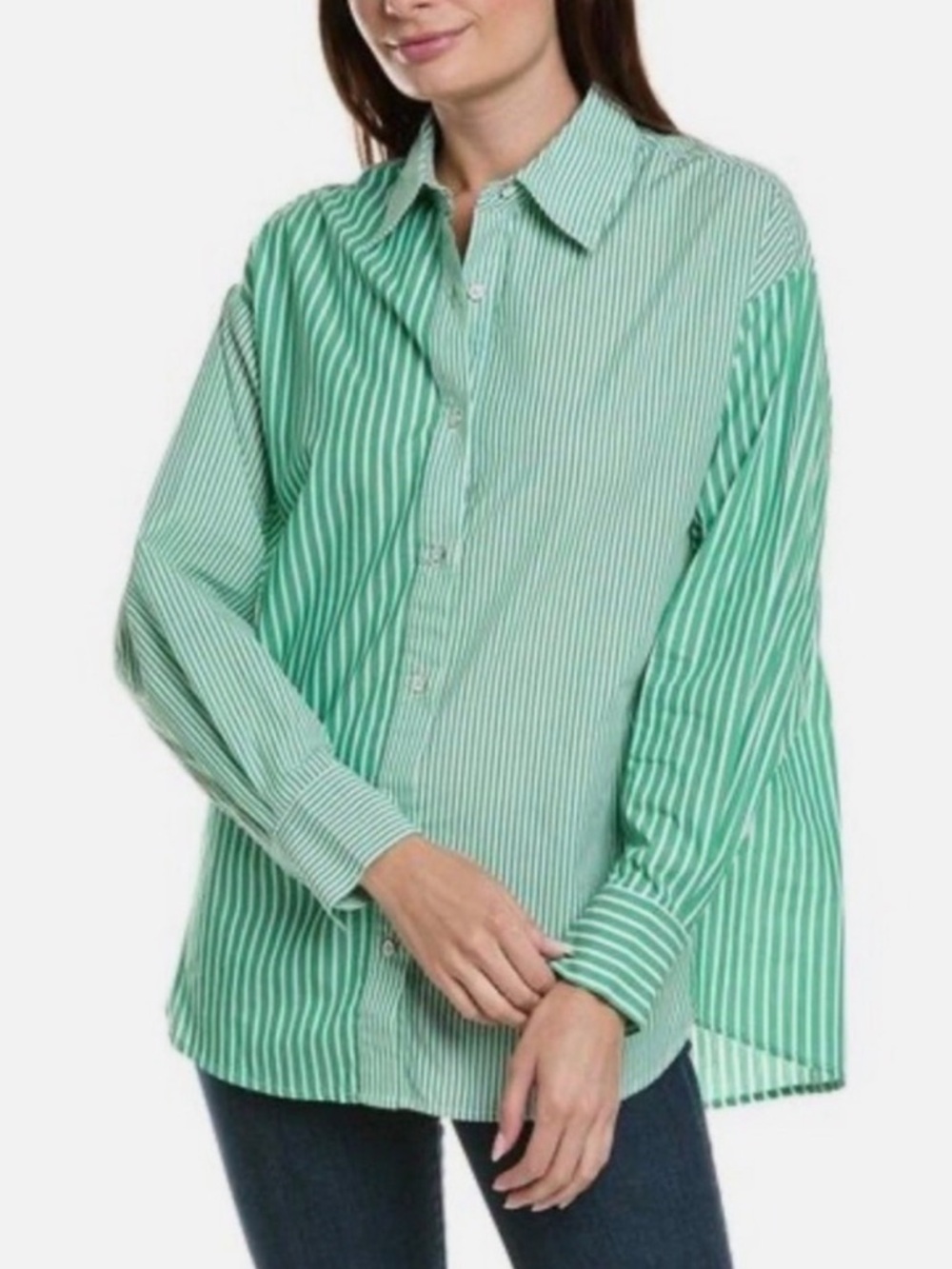 NWOT Cabi Preppy Oversized Dad Shirt Striped Green White Button Down Size Medium